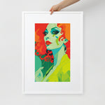 FRAMED RETRO 70s POSTER, Female Midcentury Portret Orange Yellow Green