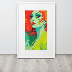 FRAMED RETRO 70s POSTER, Female Midcentury Portret Orange Yellow Green