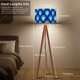 Mid-Century Modern 70s Wooden Tripod Floor Lamp: Retro Peacock Pattern - retro floor lamps