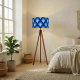 Mid-Century Modern 70s Wooden Tripod Floor Lamp: Retro Peacock Pattern - retro floor lamps