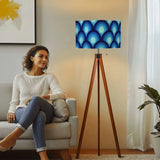 Mid-Century Modern 70s Wooden Tripod Floor Lamp: Retro Peacock Pattern - retro floor lamps