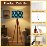 Mid-Century Modern 70s Wooden Tripod Floor Lamp: Retro Peacock Pattern - retro floor lamps
