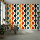 Mid-Century Modern Removable Mural - Retro 70s Stick and Peel Wallpaper - 144’’x100’’ - retro wallpaper