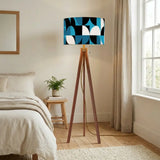 Mid-Century Modern Tripod Floor Lamp: Blue Geometric with LED Remote - retro floor lamps