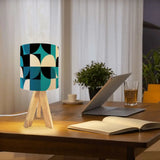 Mid-Century Modern Tripod Floor Lamp: Blue Geometric with LED Remote - retro floor lamps