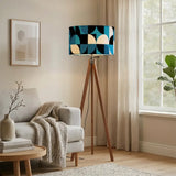 Mid-Century Modern Tripod Floor Lamp: Blue Geometric with LED Remote - retro floor lamps