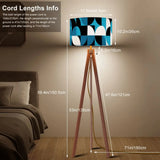 Mid-Century Modern Tripod Floor Lamp: Blue Geometric with LED Remote - retro floor lamps