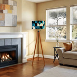 Mid-Century Modern Tripod Floor Lamp: Blue Geometric with LED Remote - retro floor lamps