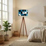 Mid-Century Modern Tripod Floor Lamp: Blue Geometric with LED Remote - retro floor lamps