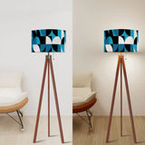 Mid-Century Modern Tripod Floor Lamp: Blue Geometric with LED Remote - retro floor lamps