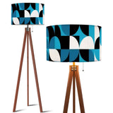 Mid-Century Modern Tripod Floor Lamp: Blue Geometric with LED Remote - US Plug - retro floor lamps