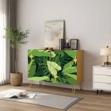 Mid Century Monstera Leaf Pattern Cabinet – Retro Storage with Hairpin Legs - One Size - retro cabinet