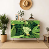 Mid Century Monstera Leaf Pattern Cabinet – Retro Storage with Hairpin Legs - One Size - retro cabinet