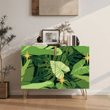 Mid Century Monstera Leaf Pattern Cabinet – Retro Storage with Hairpin Legs - One Size - retro cabinet