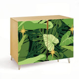 Mid Century Monstera Leaf Pattern Cabinet – Retro Storage with Hairpin Legs - One Size - retro cabinet