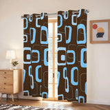 Midcentury 60s Vintage Blackout Curtains: Retro Mocha Brown Turquoise Drapes - retro curtains