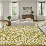 Midcentury 70s Retro Daisies Rug 12x9 ft – Large Floral Non-Slip Room Carpet - 144’’x108’’ - retro rug