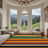 Midcentury 70s Striped Retro Rug 12x9 ft – Large Non-Slip Room Carpet - retro rug