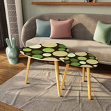 Midcentury 70s Triangle Nesting Coffee Table Set - Green Polka Dot Accent - One Size - retro nesting tables