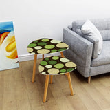 Midcentury 70s Triangle Nesting Coffee Table Set - Green Polka Dot Accent - One Size - retro nesting tables
