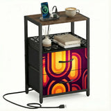 Midcentury Bedside Cabinet - Side Table with Power Outlet & USB Ports - retro bedside table