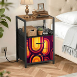 Midcentury Bedside Cabinet - Side Table with Power Outlet & USB Ports - retro bedside table