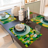 Midcentury Inspired Green Placemats – Reverseble Retro Double Sided Heat Proof - retro table linen