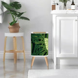 Midcentury Modern Monstera Leaf Lidded Trash Can: Green Scandi Wastebasket - One Size - retro tash cans
