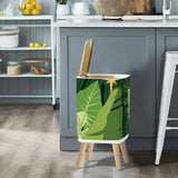 Midcentury Modern Monstera Leaf Lidded Trash Can: Green Scandi Wastebasket - One Size - retro tash cans