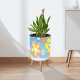 Midcentury Modern Retro Plant Pot with Wooden Legs - 70s Flower Power - retro plant pot