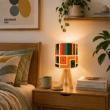 Midcentury Modern Retro Table Lamp – Wooden Tripod Base Linen Shade - retro table lamps