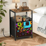 Midcentury Modern Side Table - Nightstand with USB & AC Outlets - retro bedside table
