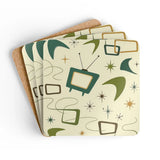 Midcentury Modern Table Coasters – Retro Cork Drink Coasters - retro coaster