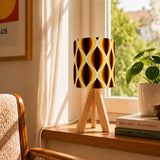 Midcentury Modern Table Lamp – Wood Tripod Base Linen Shade - retro table lamps