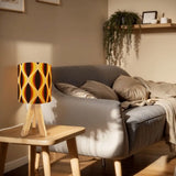 Midcentury Modern Table Lamp – Wood Tripod Base Linen Shade - retro table lamps