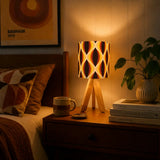 Midcentury Modern Table Lamp – Wood Tripod Base Linen Shade - retro table lamps