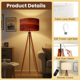 Midcentury Modern Tripod Floor Lamp: Rustic Wood Grain Reddish Brown - retro floor lamps
