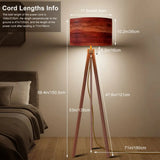 Midcentury Modern Tripod Floor Lamp: Rustic Wood Grain Reddish Brown - retro floor lamps