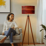 Midcentury Modern Tripod Floor Lamp: Rustic Wood Grain Reddish Brown - retro floor lamps