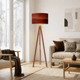 Midcentury Modern Tripod Floor Lamp: Rustic Wood Grain Reddish Brown - retro floor lamps