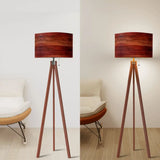 Midcentury Modern Tripod Floor Lamp: Rustic Wood Grain Reddish Brown - retro floor lamps