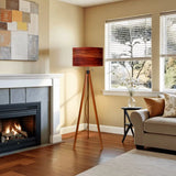 Midcentury Modern Tripod Floor Lamp: Rustic Wood Grain Reddish Brown - retro floor lamps