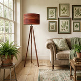 Midcentury Modern Tripod Floor Lamp: Rustic Wood Grain Reddish Brown - retro floor lamps