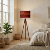 Midcentury Modern Tripod Floor Lamp: Rustic Wood Grain Reddish Brown - retro floor lamps