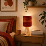 Midcentury Modern Tripod Table Lamp – Faux Wood Linen Shade Remote - retro table lamps