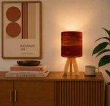 Midcentury Modern Tripod Table Lamp – Faux Wood Linen Shade Remote - retro table lamps