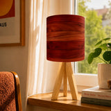 Midcentury Modern Tripod Table Lamp – Faux Wood Linen Shade Remote - retro table lamps