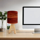 Midcentury Modern Tripod Table Lamp – Faux Wood Linen Shade Remote - retro table lamps