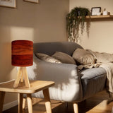 Midcentury Modern Tripod Table Lamp – Faux Wood Linen Shade Remote - retro table lamps