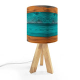 Midcentury Modern Wooden Tripod Table Lamp – Blue Brown Linen Shade - US Plug - retro table lamps